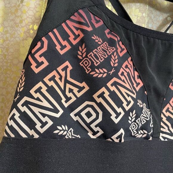 PINK Victorias Secret Ultimate Pink Black Ombre Logo Sports Bra, Small - Picture 3 of 5